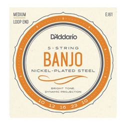 Daddario   EJ61  5-String Banjo, Nickel, Medium, 10-23