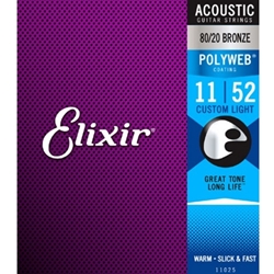 Elixir   11025  Custom Light Acoustic 80/20 Bronze Polyweb Strings
